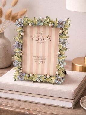 Gerard Yosca Floral Picture Picture Frame 3.5x5 Enamel Rhinestone Pearl Jeweled